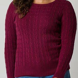 ST JOHNS BAY ladies Crew Neck Cable Knit Sweater MED Deep Ruby NWTS